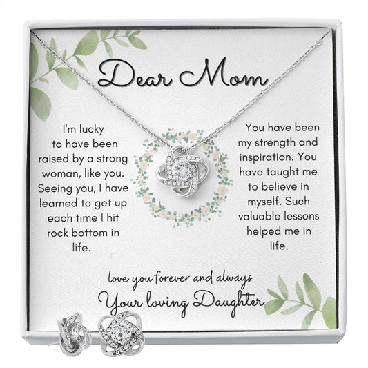 Dear Mom Love Knot Necklace and Earrings