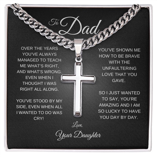 To Dad | Lucky to Have You-From Daughter - Cross On Cuban Link