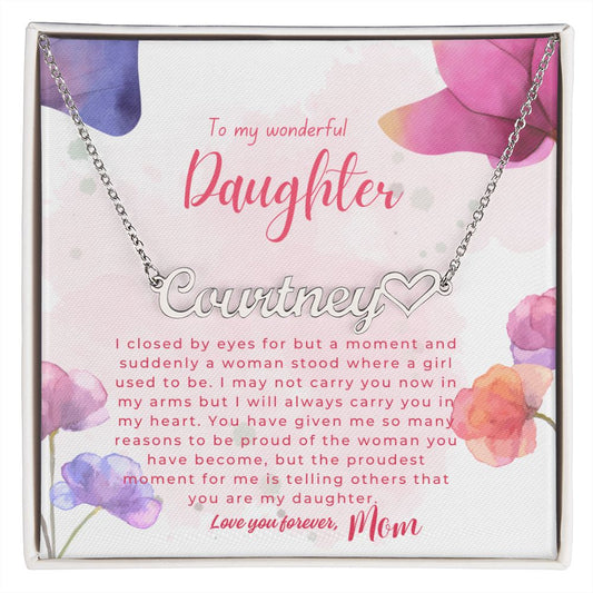 To My Wonderful Daughter Heart Name Necklace